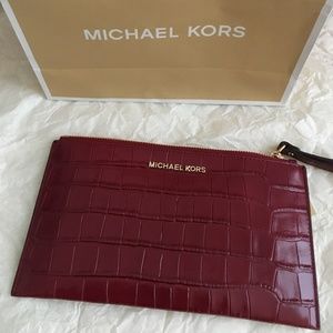 NWT Michael Kors Embossed Cherry Leather Clutch